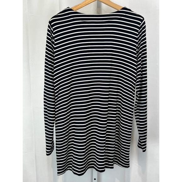 CABI Side Snap Tee 6332 Striped Pullover Knit Tunic Top Black White Size M - Picture 2 of 8